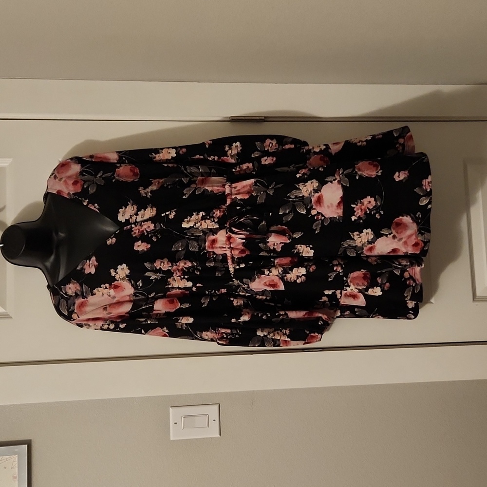 Black and Pink Long Sleeve Floral Dress